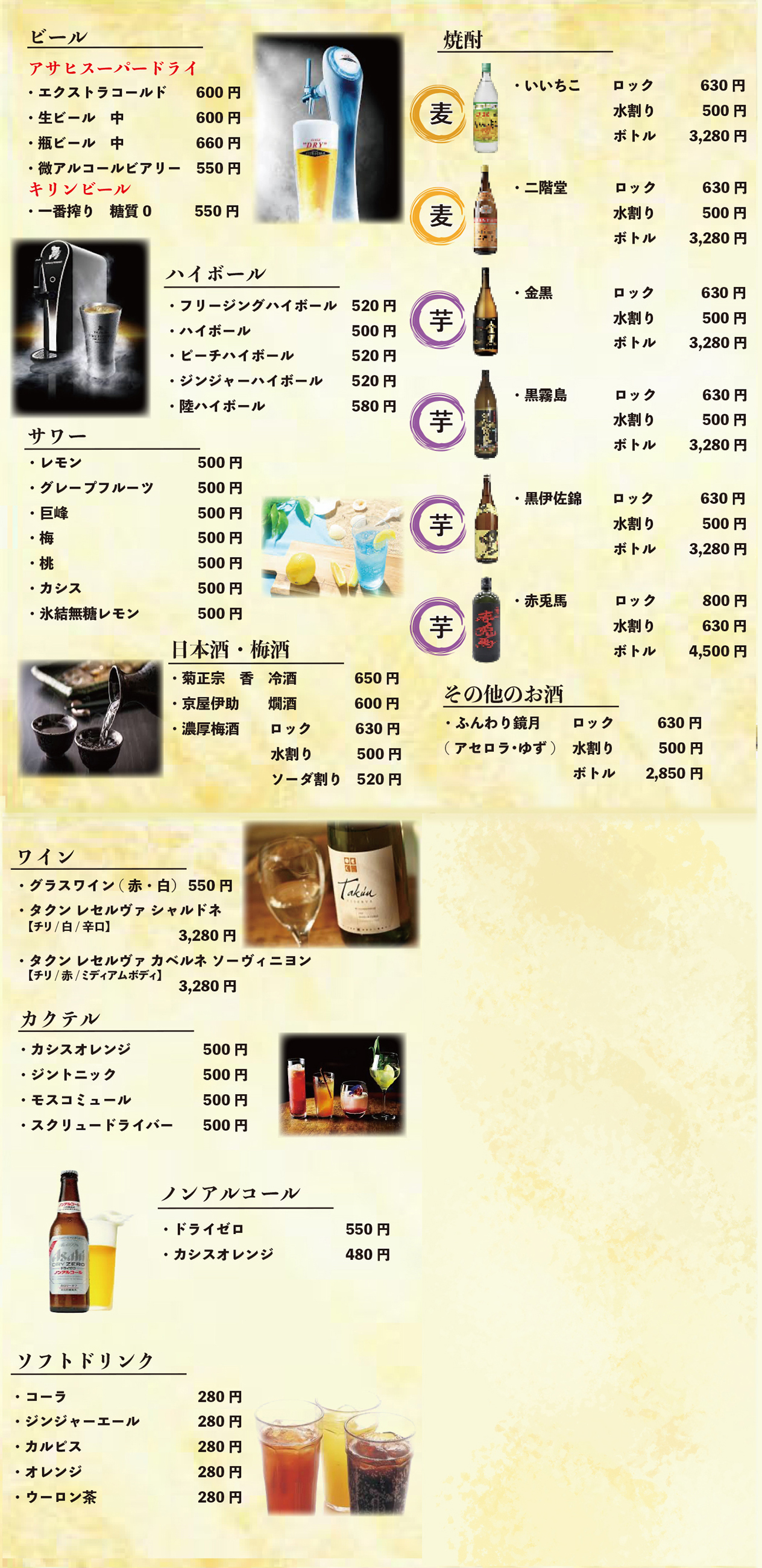 ドリンクメニュー表